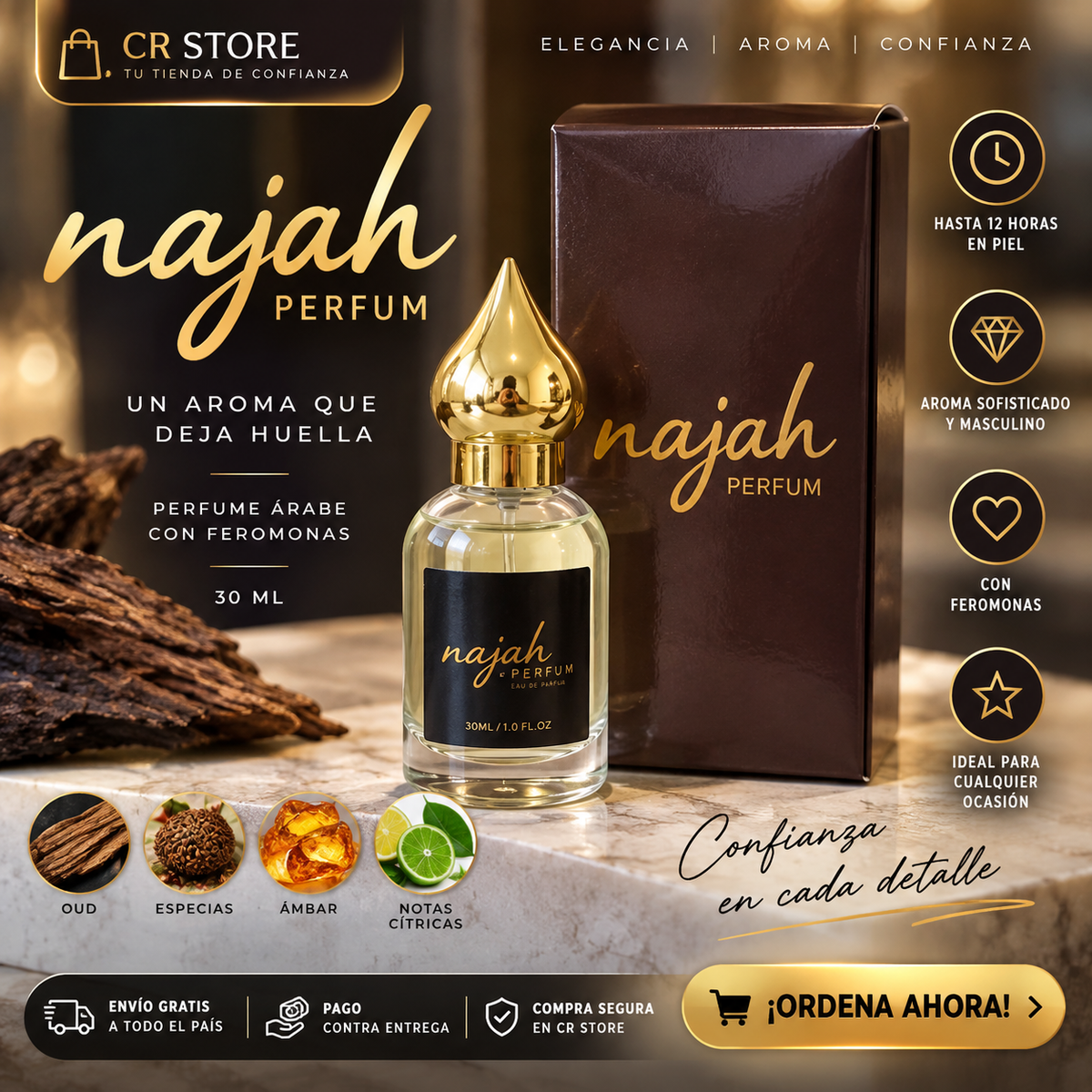 PERFUME NAJAH - ARABE CON FEROMONAS 12 HORAS EN PIEL 30 ML